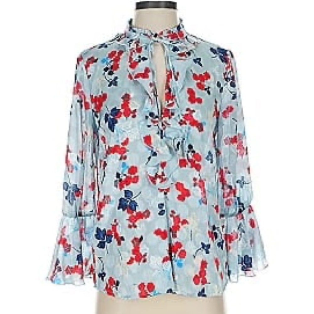 Zara Floral Blouse - Blue and Red